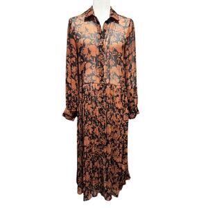 The Shirt by Rochelle Behrens Rust & Black Sheer Floral Maxi Shirt Dress (S)